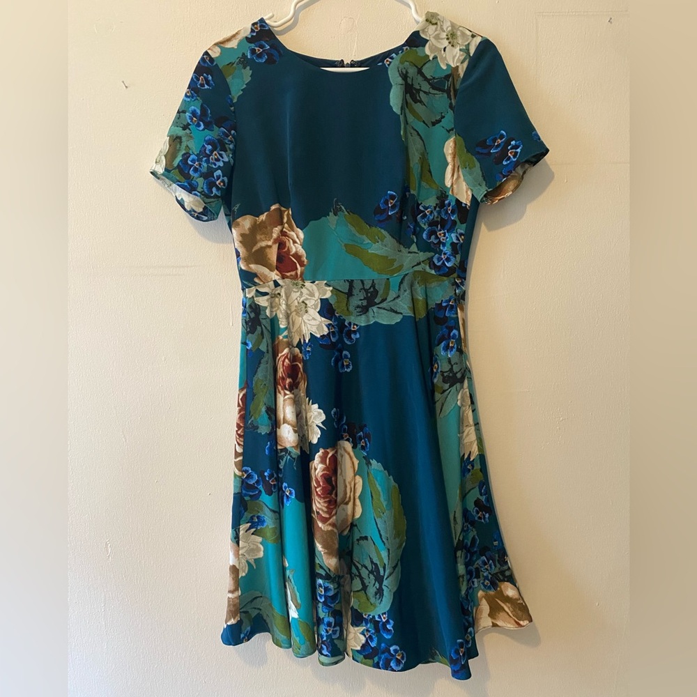 Anthropologie Teal Floral Dress